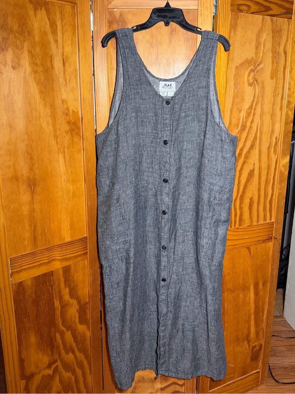 Vintage FLAX by Jeanne Engelhart Charcoal Gray Linen Jumper Dress|Sz L